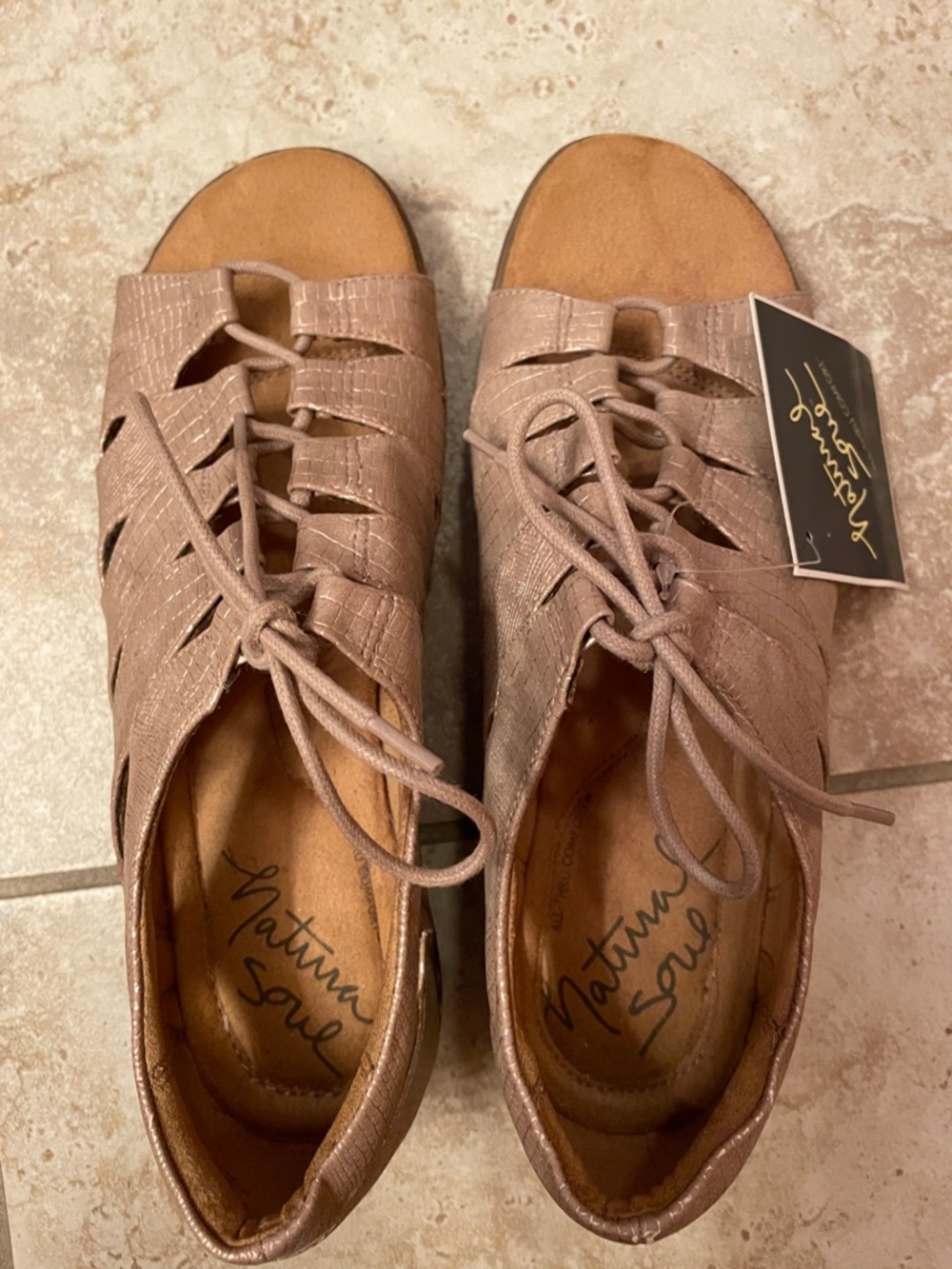 New Natural Soul Women's Taupe Lace-Up Cutout Sandals